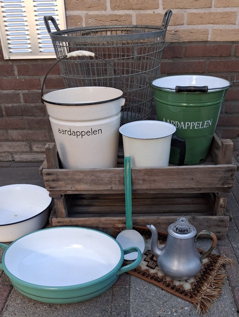 Diverse emaille emmers en nostalgie!, Antiek en Kunst, Antiek | Emaille, Ophalen of Verzenden