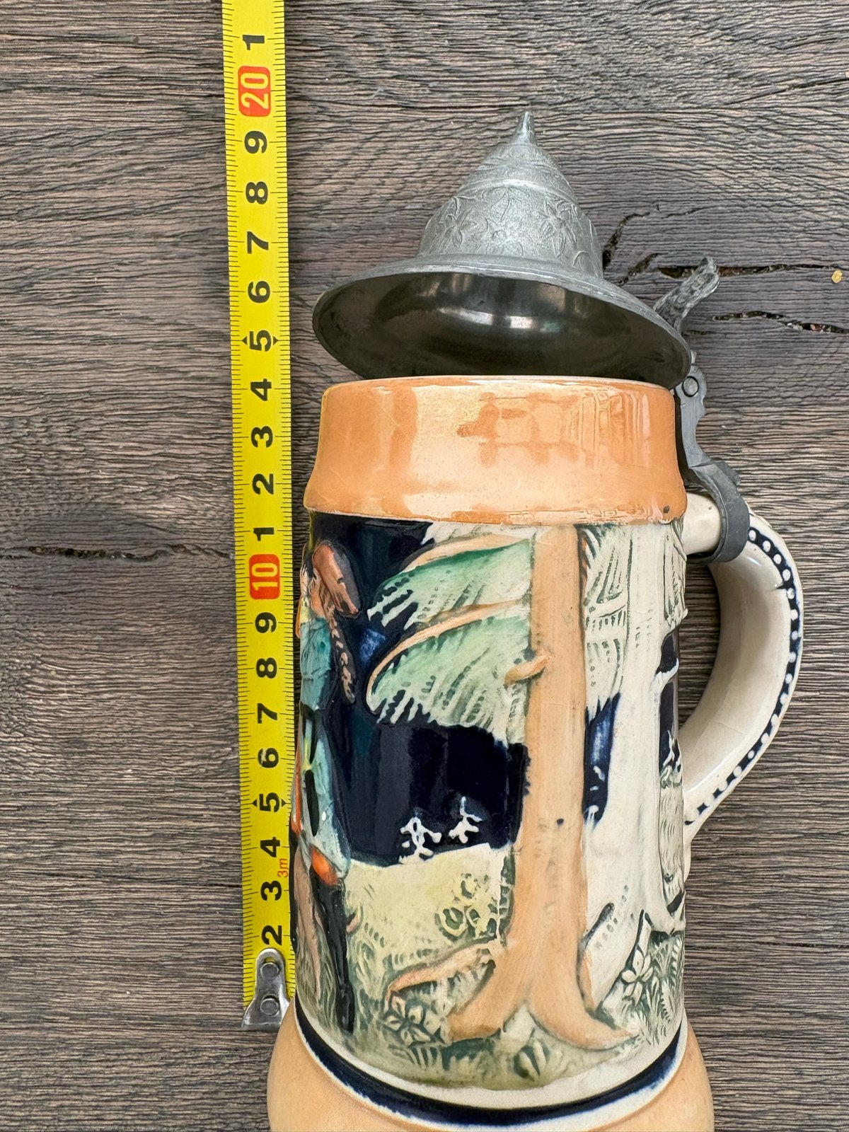 Antieke Duitse Bierpul met Tinnen Deksel - 0.25L, Antiek en Kunst, Verzenden