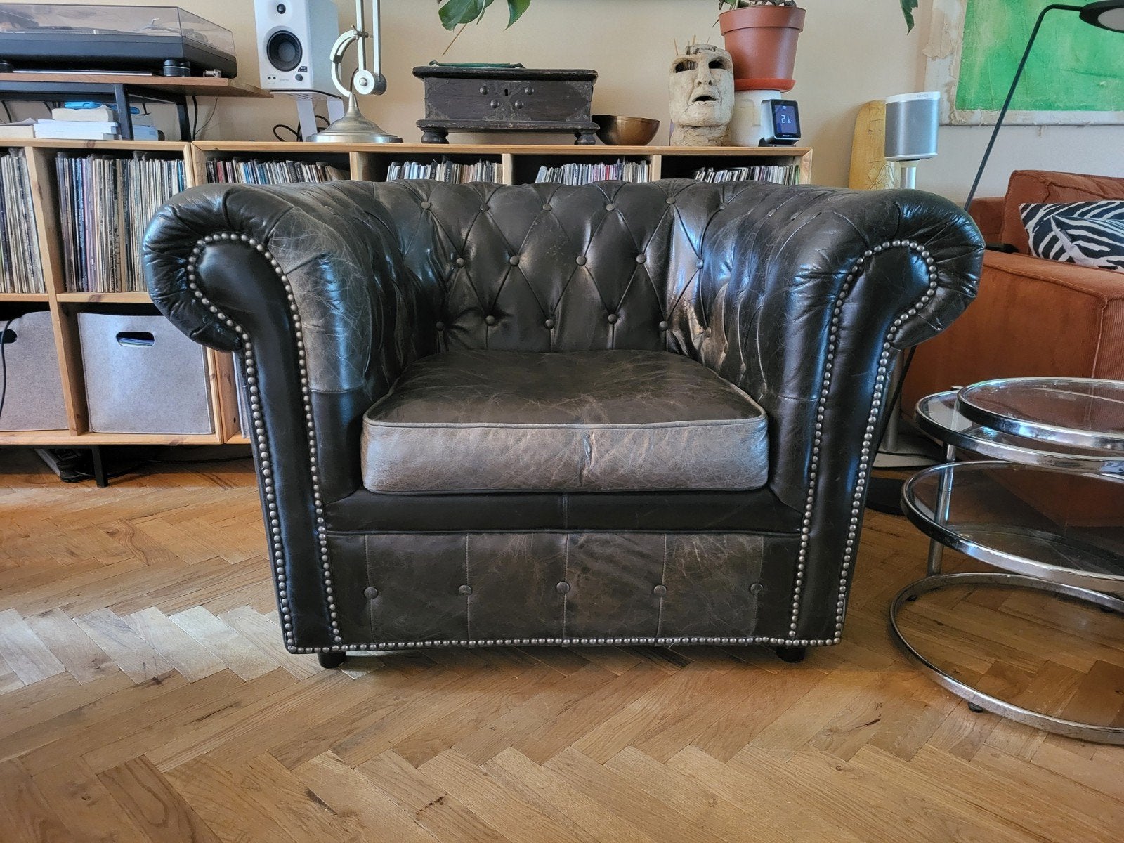 Klassieke Leren Fauteuil - Engels Model, Huis en Inrichting, Fauteuils, Gebruikt, 75 tot 100 cm, Ophalen, Klassiek, Engels model, Chesterfield