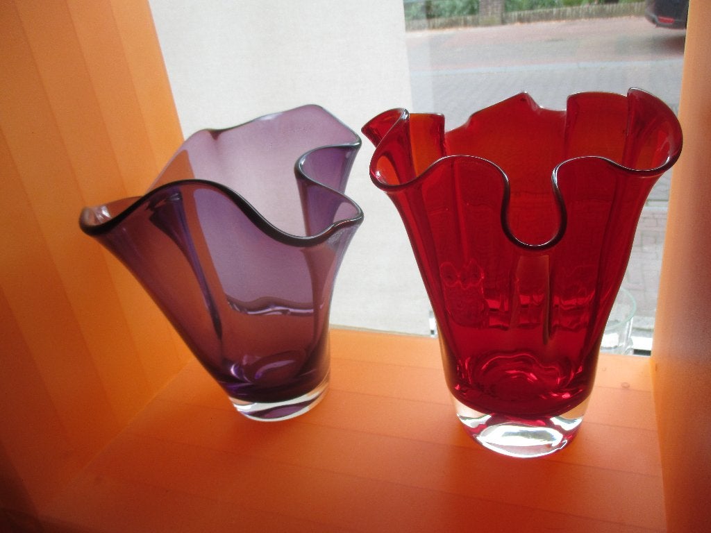 wave vaas rood glas 22 cm jaren 70 vintage design retro, Ophalen of Verzenden