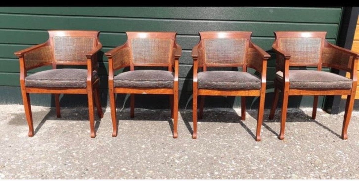 4 Bannink ju Schuitema eetkamer armstoelen kersenhout, Huis en Inrichting, Stoelen, Verzenden, Bruin, Stof, Vijf, Zes of meer stoelen