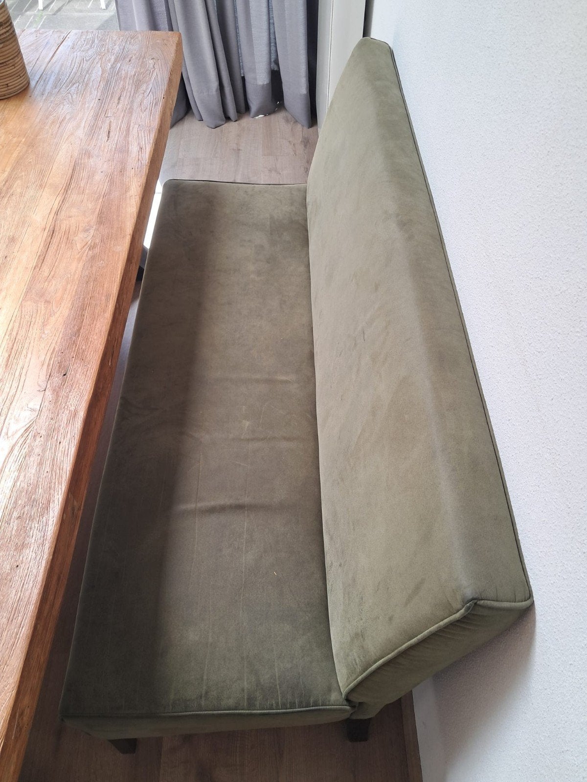 Olijfgroene eetbank, Huis en Inrichting, Ophalen, Gebruikt, Minder dan 75 cm, Driepersoons