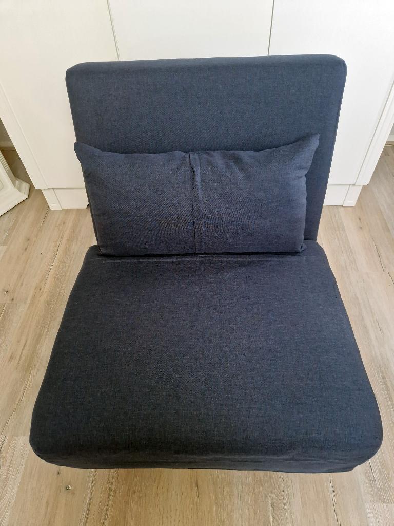 Slaapfauteuil / slaapbank - geweven stof: jeansblauw - zwart, Ophalen, Gebruikt, Eenpersoons, Blauw
