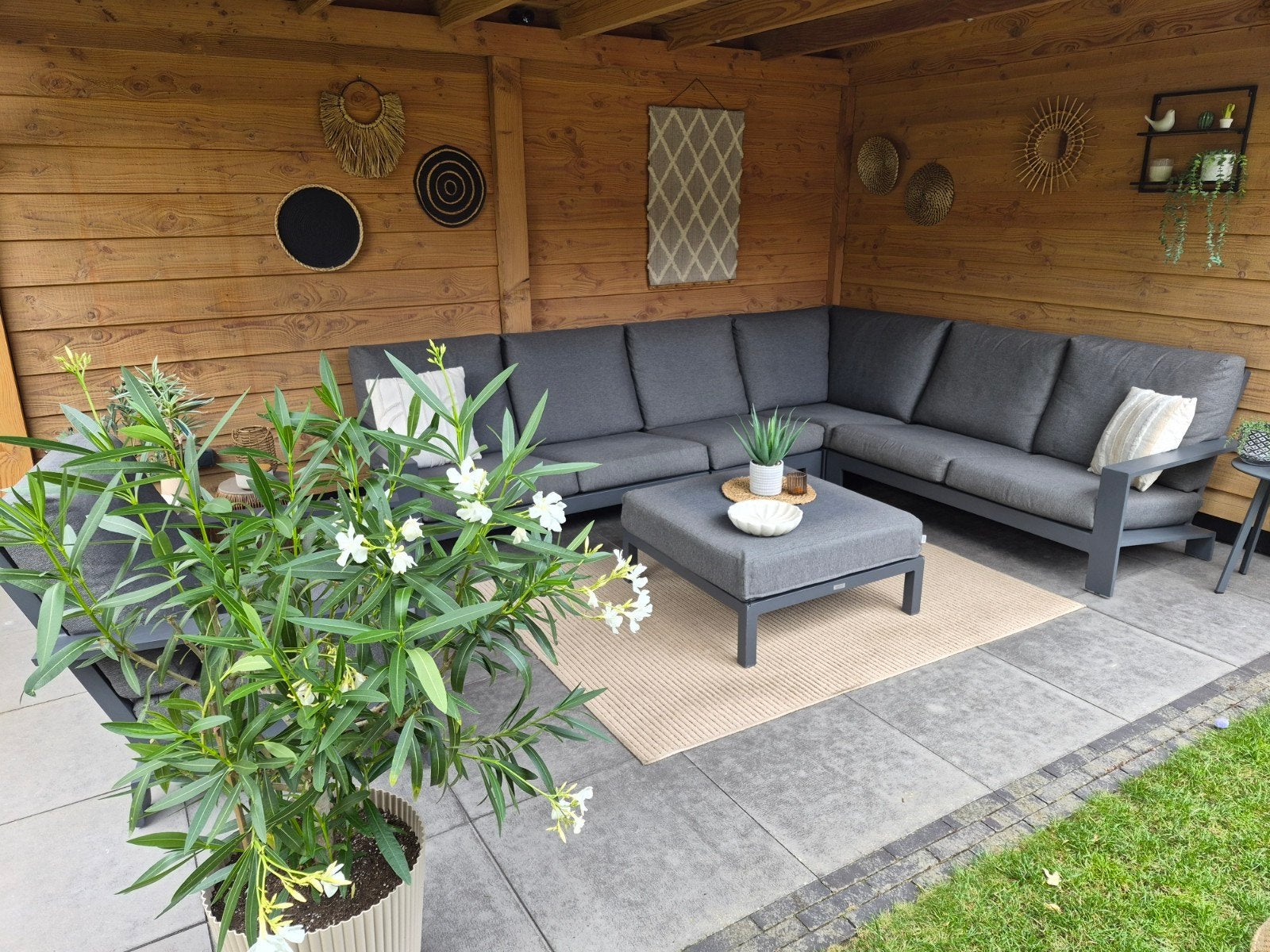 Licht aluminium 6-persoons loungebank (4-delig) All-weather, Ophalen, Bank, 6 zitplaatsen, Aluminium
