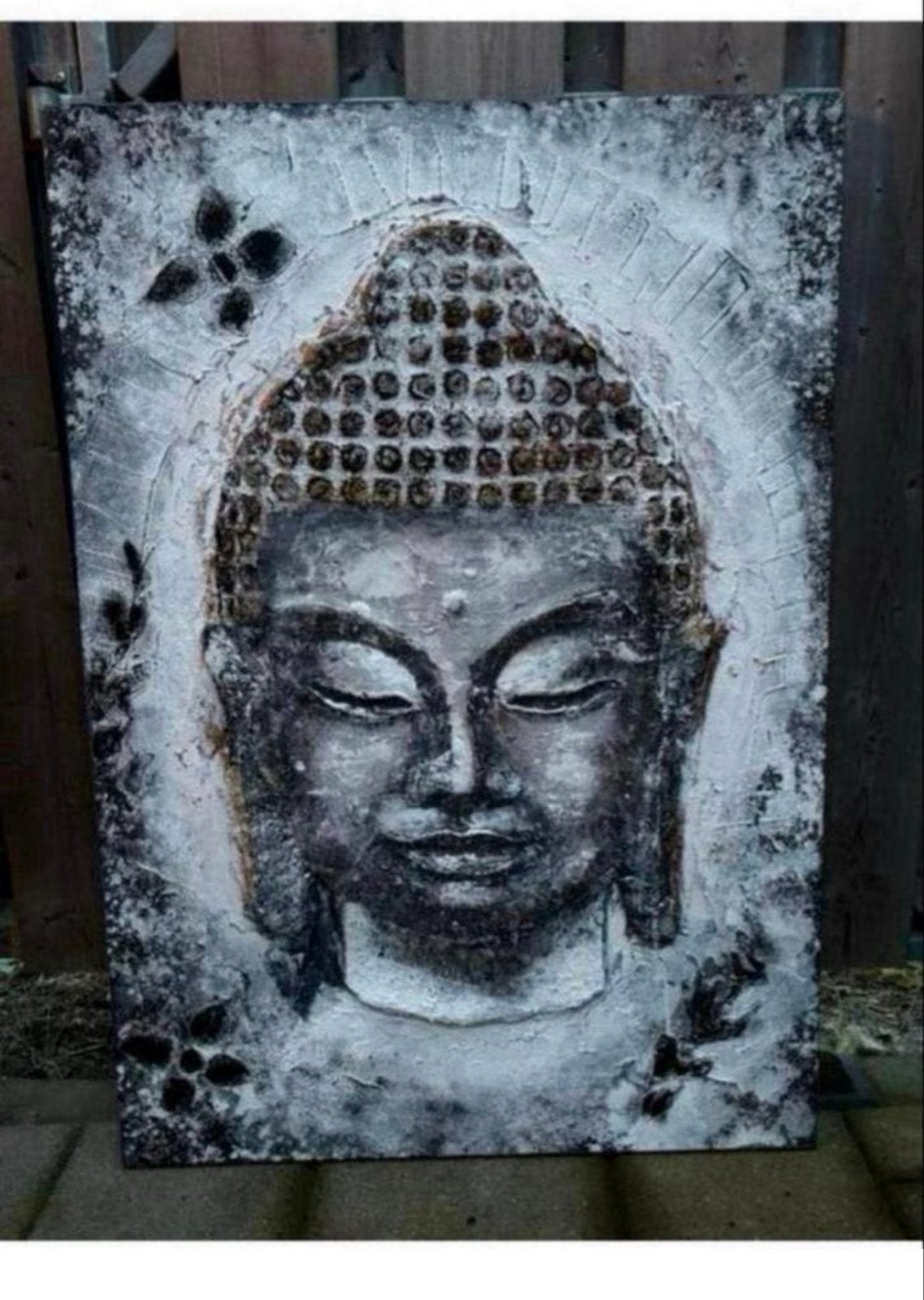 Groot Boeddha Canvas Schilderij 100x70 cm met Reliëf, Antiek en Kunst, Overig onderwerp, Met textuur, Ophalen of Verzenden, Gemengde techniek