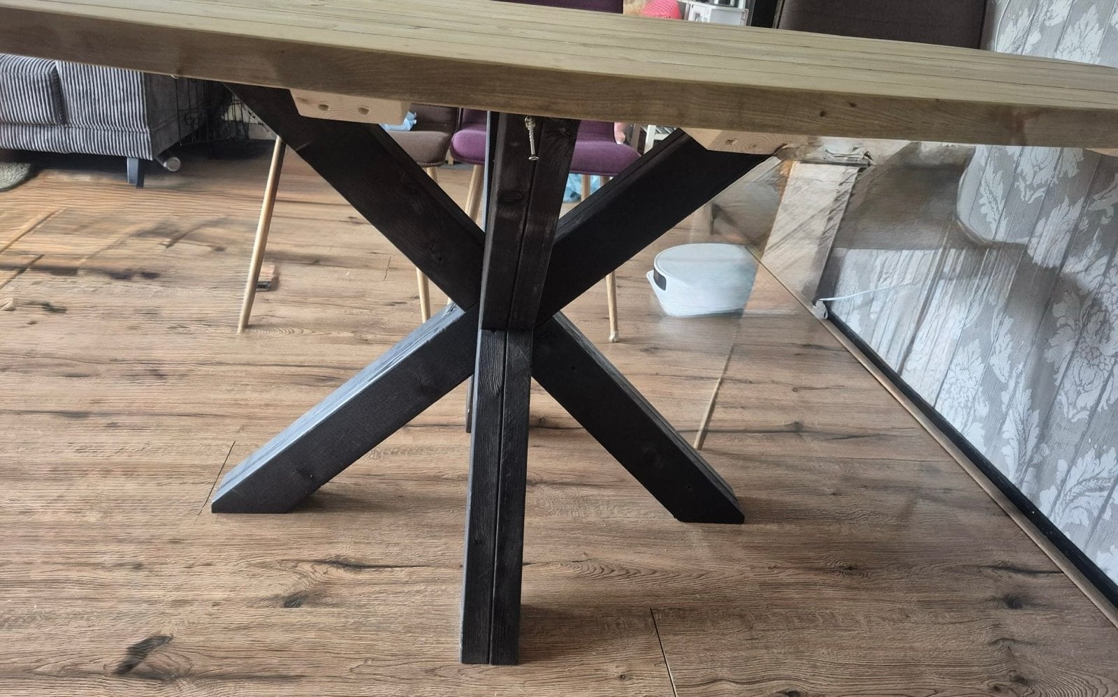 Vuren houten ovale tafel 200x94 cm - Altijd met tafelzeil, Ophalen, 50 tot 100 cm, Zo goed als nieuw, Vijf personen of meer