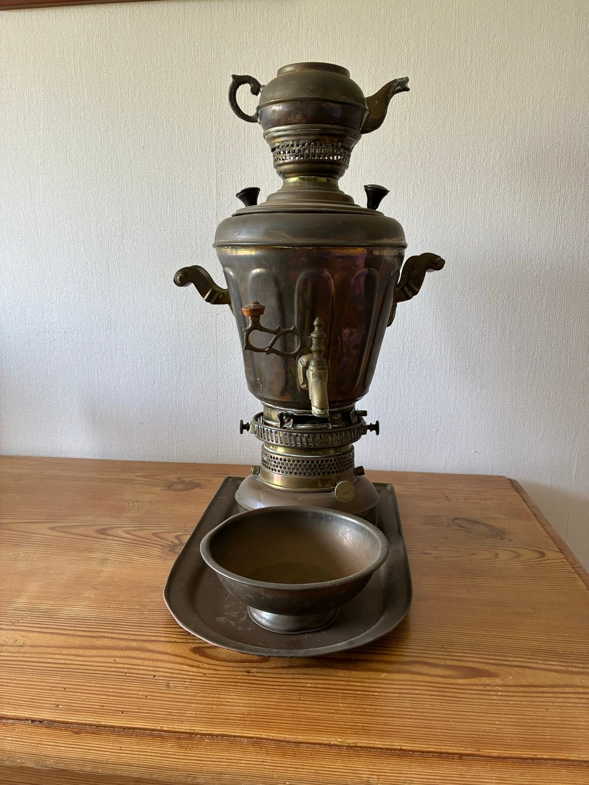 Antieke Samovar - Koperen Theewaterkoker met Dienblad, Ophalen