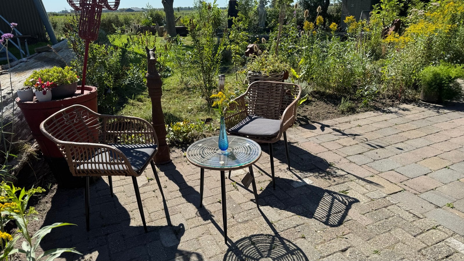 Gezellige tuinset met 2 stoelen en bijzettafel, Tuin en Terras, Tuinsets en Loungesets, 2 zitplaatsen, Gebruikt, Bijzettafel, Ophalen of Verzenden
