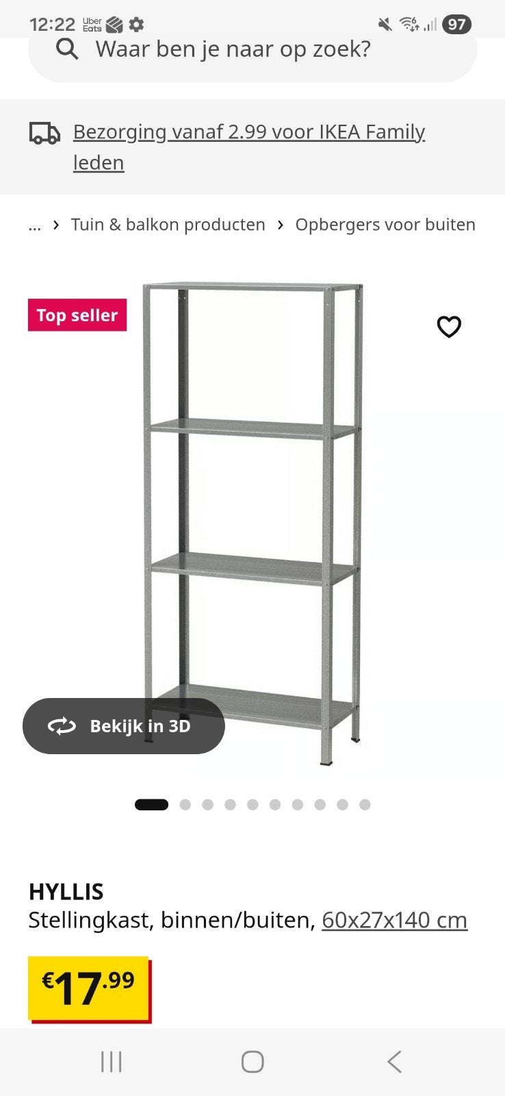 IKEA HYLLIS Stellingkast, binnen/buiten, 60x27x140 cm, Huis en Inrichting, Kasten | Stellingkasten, Ophalen, Gebruikt