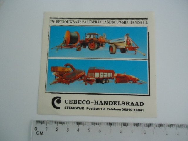 sticker oud Cebeco Handelsraad steenwijk machine landbouw, Verzenden, Zo goed als nieuw, Bedrijf of Vereniging