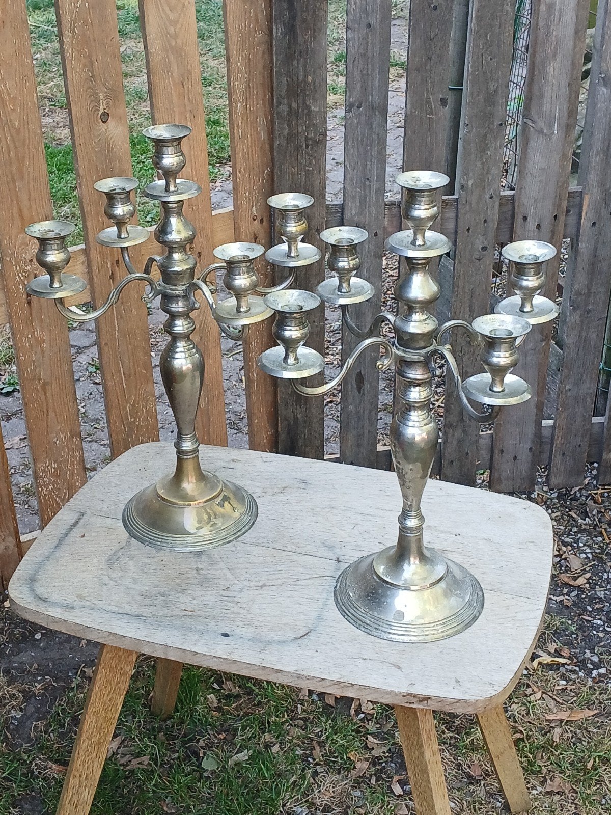 Messing verzilverde kandelaar, 5-armig, Ophalen of Verzenden, Zilver