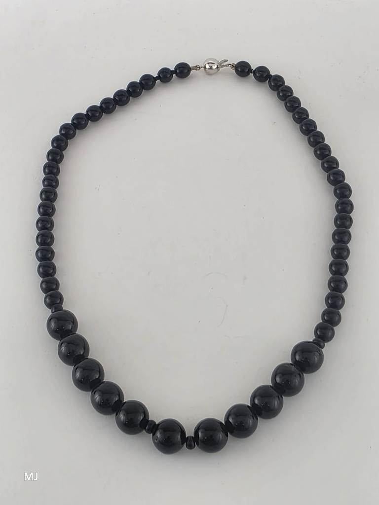 Onix collier zilveren slot                              D136, Sieraden, Tassen en Uiterlijk, Kettingen, Gebruikt, ., Zwart, Ophalen of Verzenden