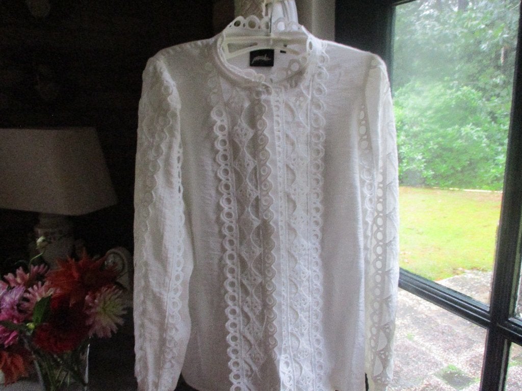 mj/POOOLS/blouse/maat 40/ecru met KANT/lange mouw, Maat 38/40 (M), Verzenden, Wit, Zo goed als nieuw