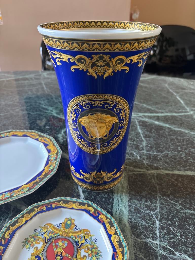 Versace Medusa Blue vaas en schaaltjes, Antiek en Kunst, Kunst | Designobjecten, Ophalen of Verzenden