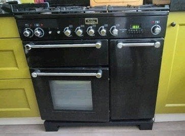 Falcon Kitchener 90 Dual Fuel Fornuis Zwart/Chroom, Ophalen, Gebruikt, 60 cm of meer, Gas