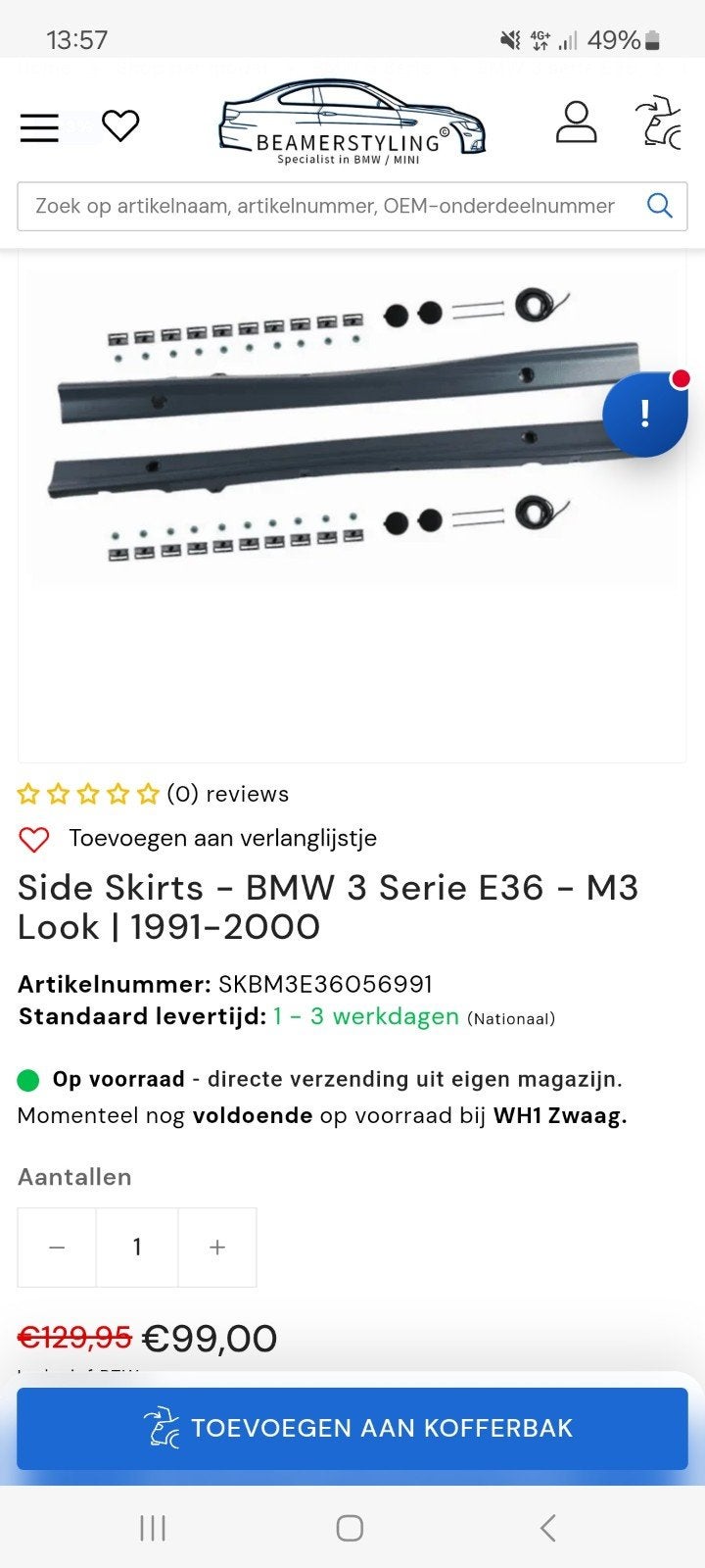 BMW 3 Serie E36 sideskirts - M3 Look vaste lage prijs, Links, Nieuw, Ophalen of Verzenden, Bumper