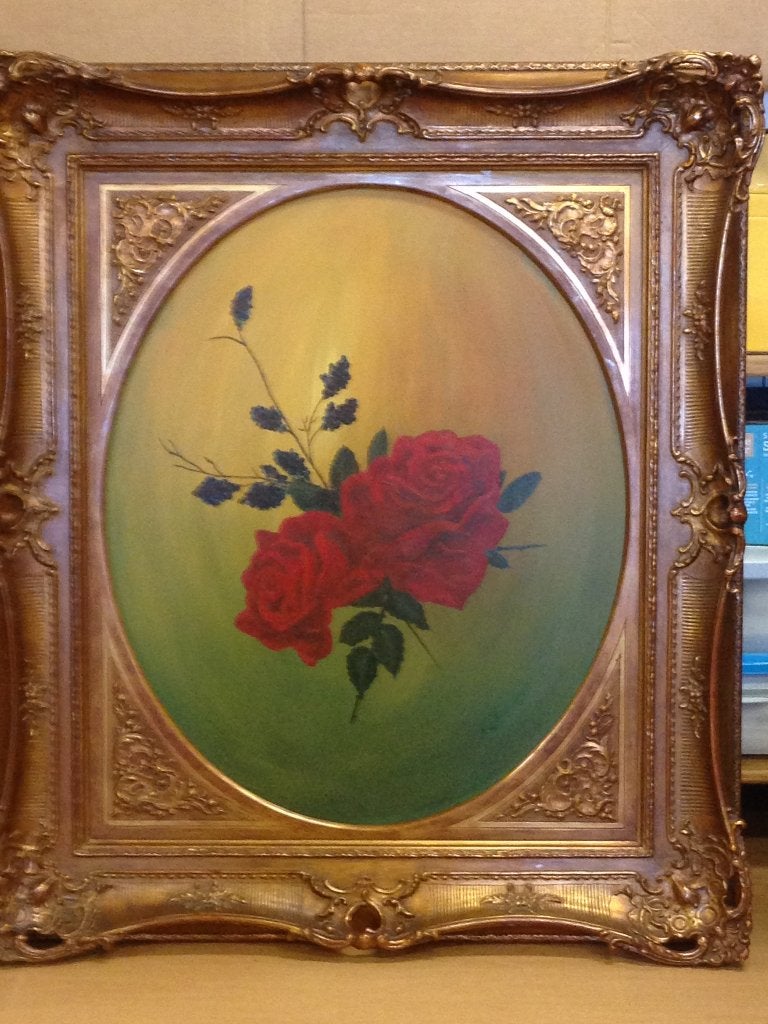 Unieke, zwaar antieke lijst met rozenschilderij, Bijzondere lijst, Klassiek, Ophalen, Bloemen