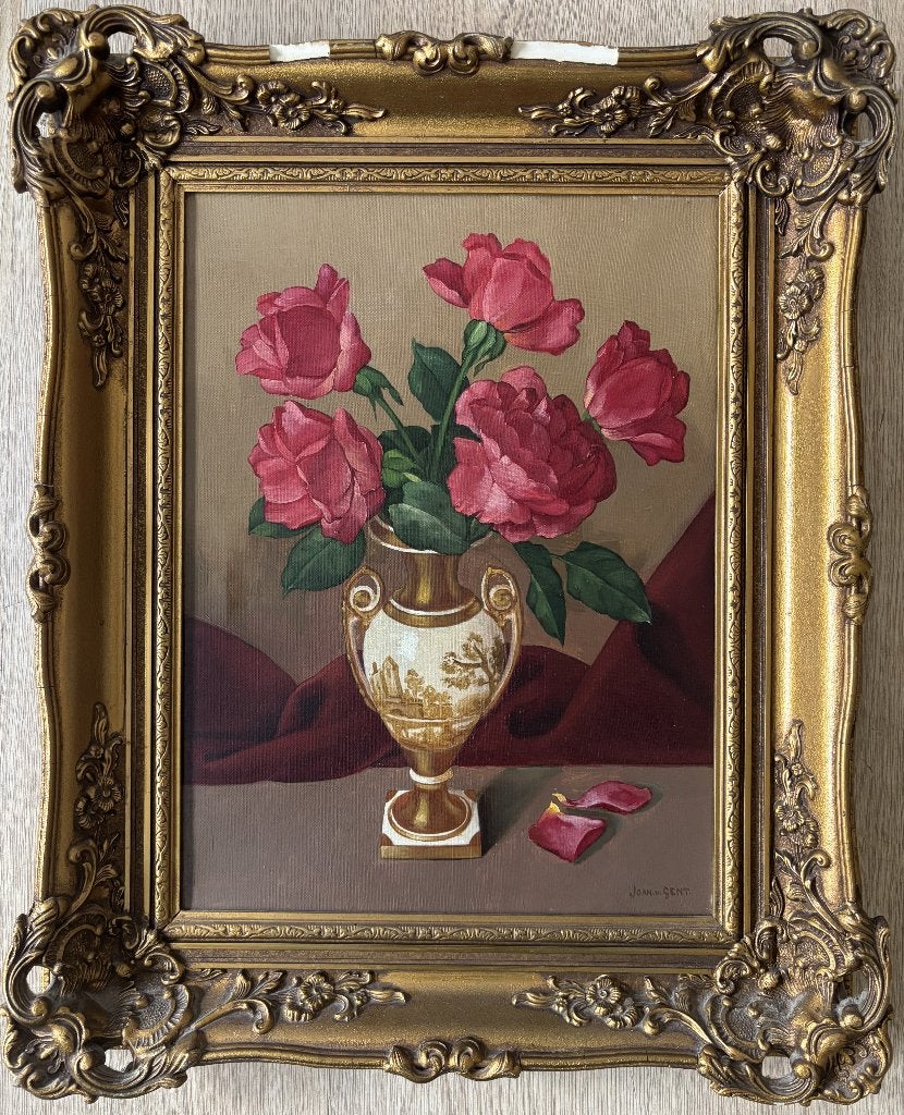 J.B. van Gent (1891-1954)- Vaas met rode rozen, Bloemen, Doek, Ophalen of Verzenden, Bijzondere lijst