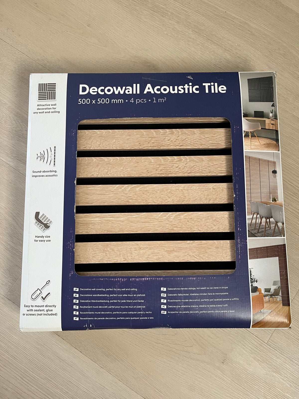 Decowall akoestische panelen 50x50 cm - 4 stuks, Huis en Inrichting, Woonaccessoires | Wanddecoraties, Hout, Nieuw, Bruin, Wandbord of Wandpaneel