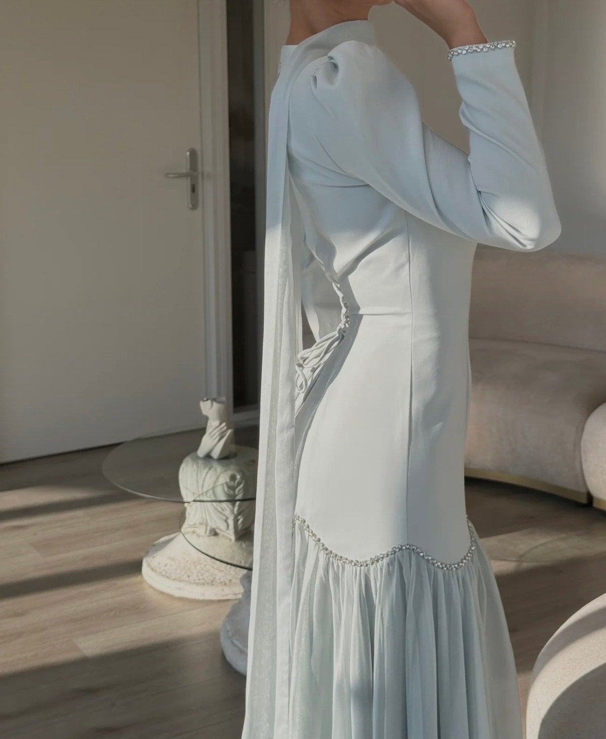 Elegante Mintgroene Galajurk met Kralen en Veterdetail, Kleding | Dames, Jurken, Maat 38/40 (M), Ophalen of Verzenden, Zo goed als nieuw