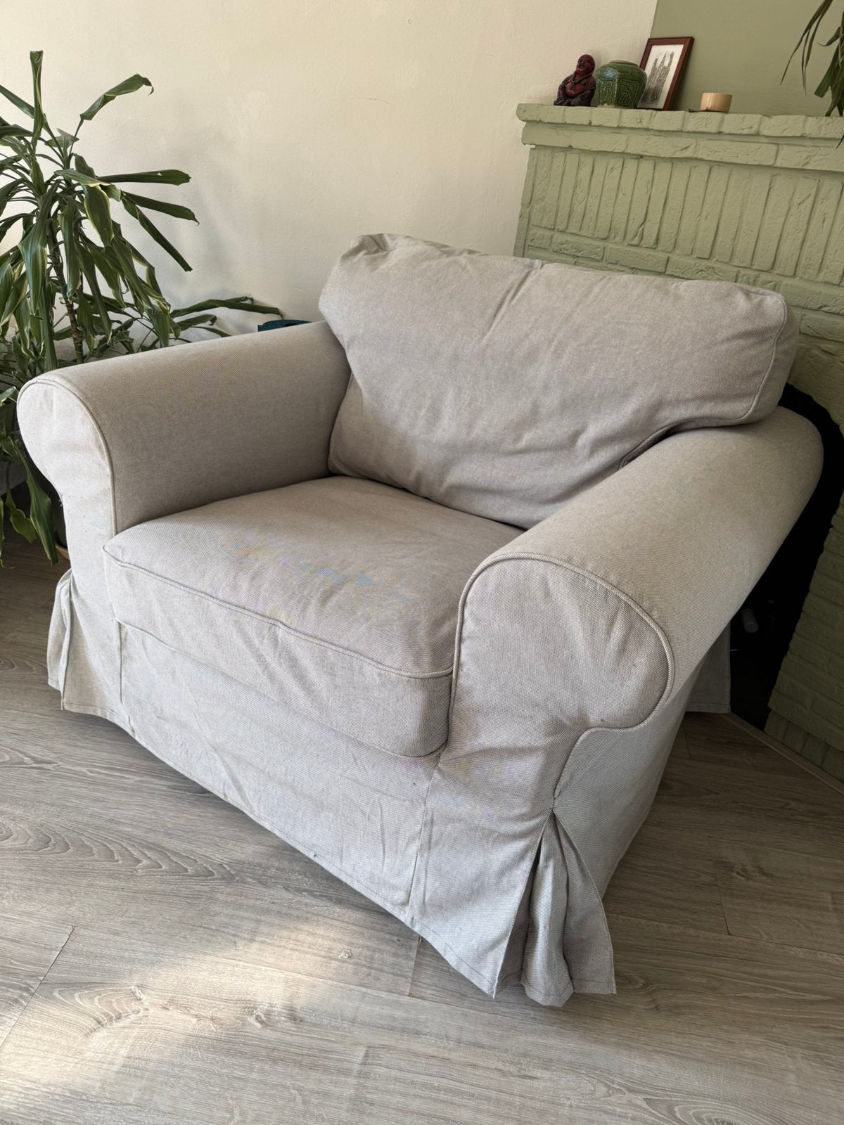 Ektorp fauteuil met grijze bekleding, Huis en Inrichting, Fauteuils, 75 tot 100 cm, Ophalen of Verzenden, Zo goed als nieuw, 100 tot 125 cm