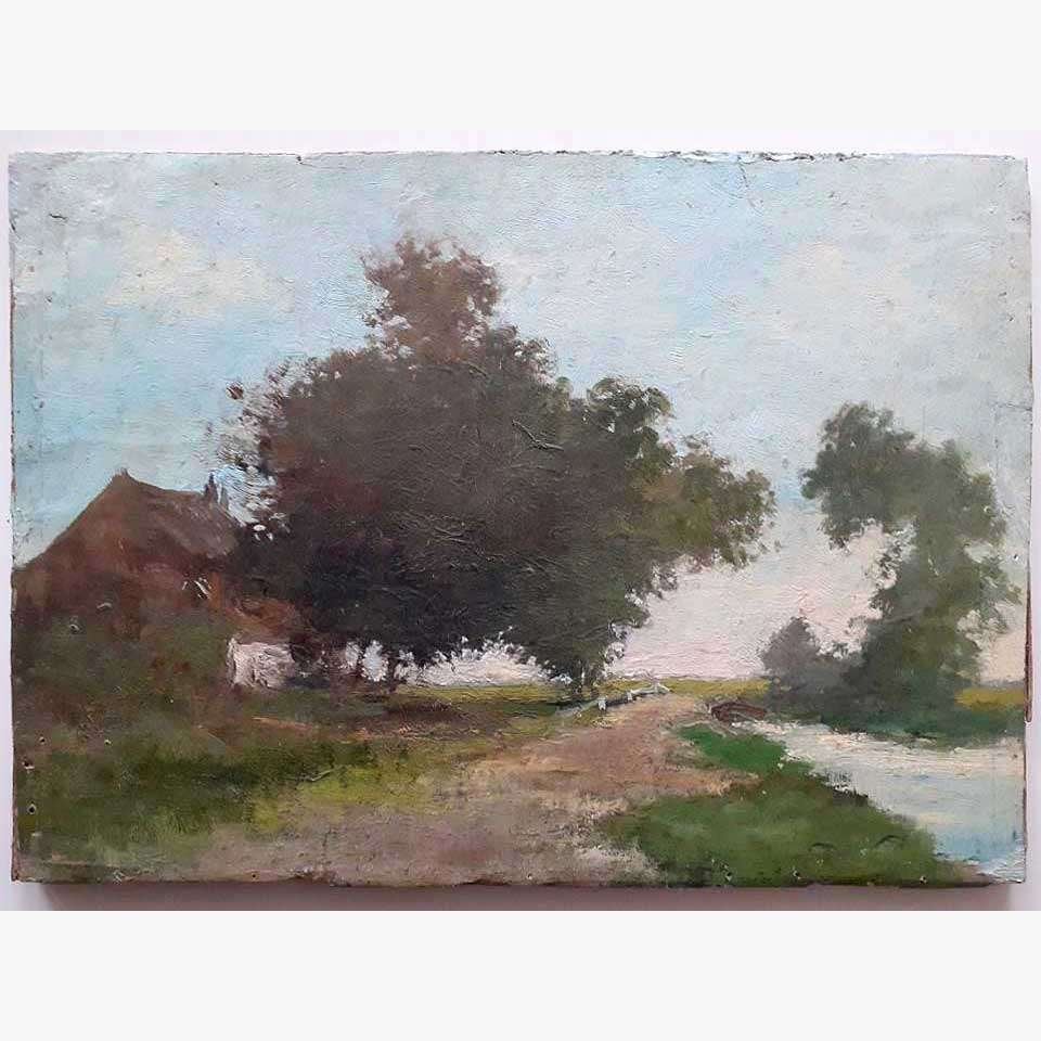 Charles Dankmeijer? marouflé 25x35 paneel 'Haagse School' d3, Ophalen of Verzenden