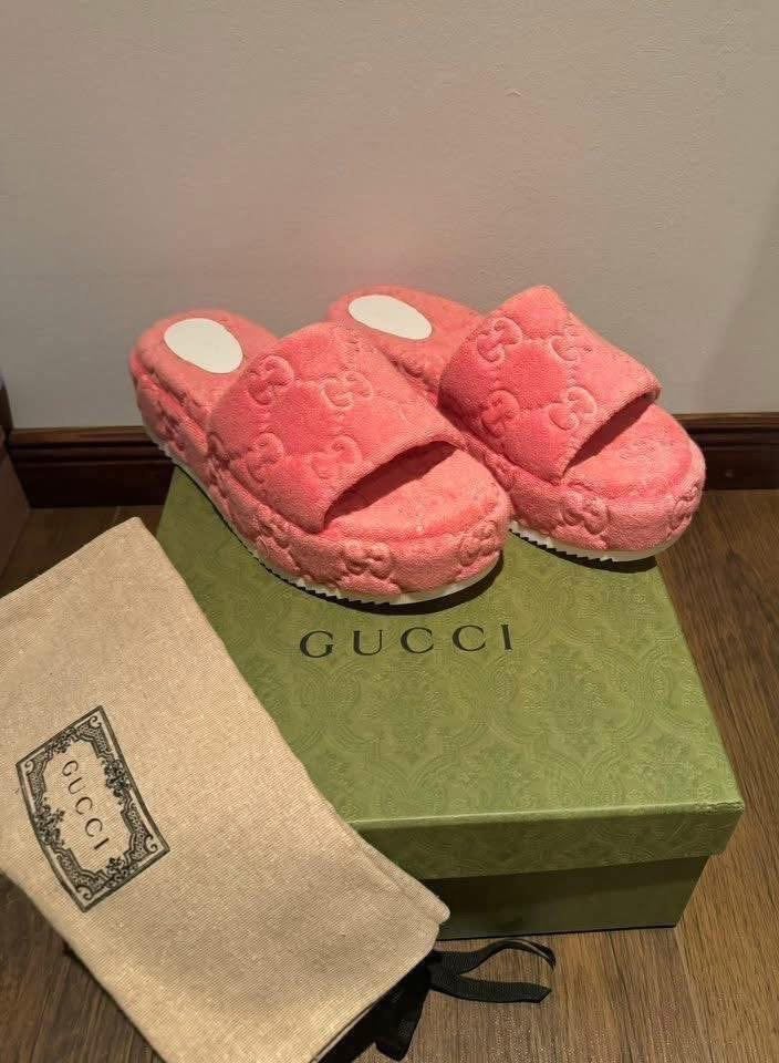 100% Originele Roze - GUCCI - GG Platform slippers - 41, Slippers, Nieuw, Ophalen of Verzenden, Roze