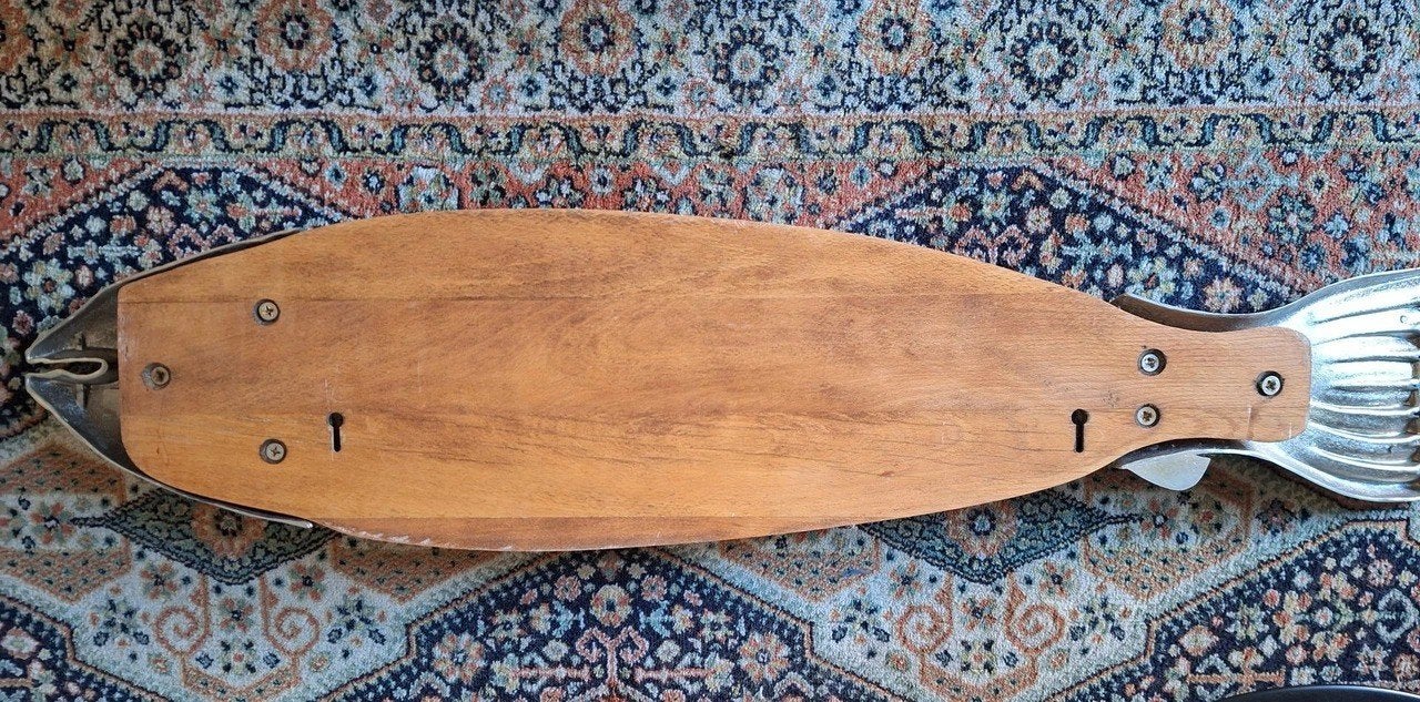3 stuks Vintage houten plank snijplank met metalen vis kip, Ophalen of Verzenden