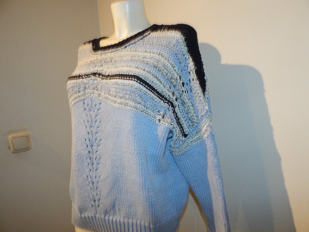 Iro grof gebreide trui baggy look strepen werkje stof M, Maat 38/40 (M), Blauw, Ophalen of Verzenden, Iro