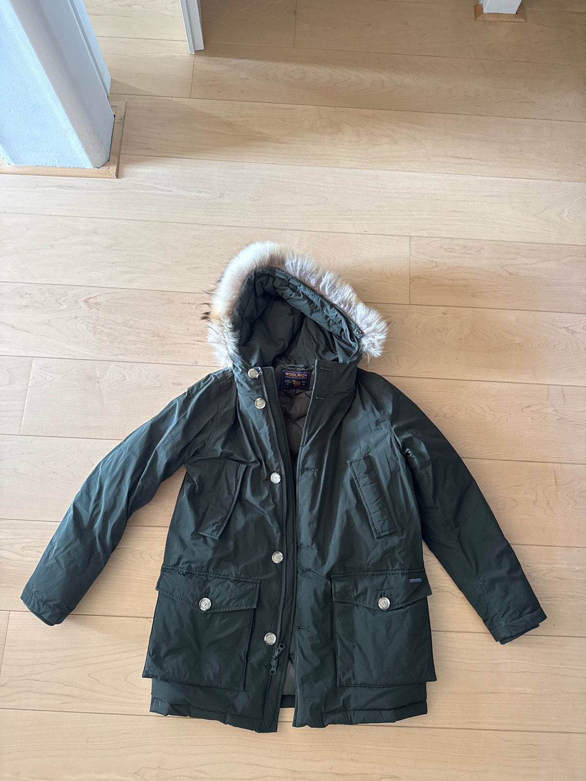 Woolrich Winterjas met Bontkraag - Maat 12, Ophalen of Verzenden, Zo goed als nieuw, Maat 36 (S), Groen