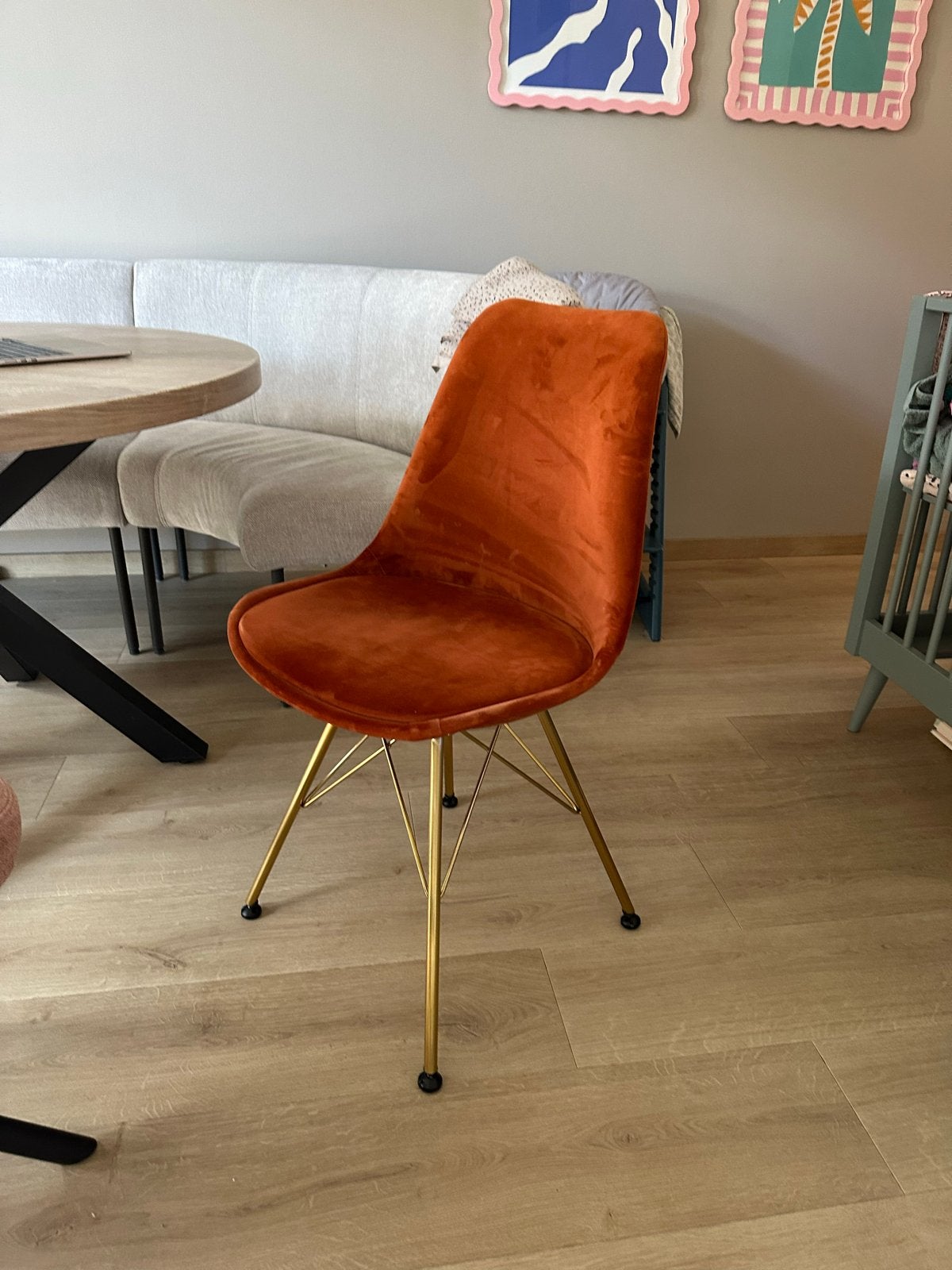 Kick design stoel van Loods 5 - bruin oker fluweel, Huis en Inrichting, Stoelen, Ophalen, Overige kleuren, Zo goed als nieuw, Eén