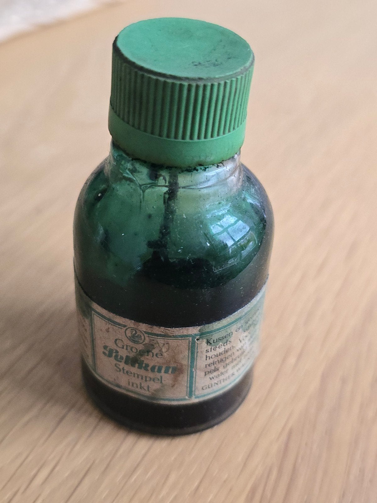 Zeldzame antieke fles Groene Pelikan stempel inkt met tekst, Ophalen of Verzenden