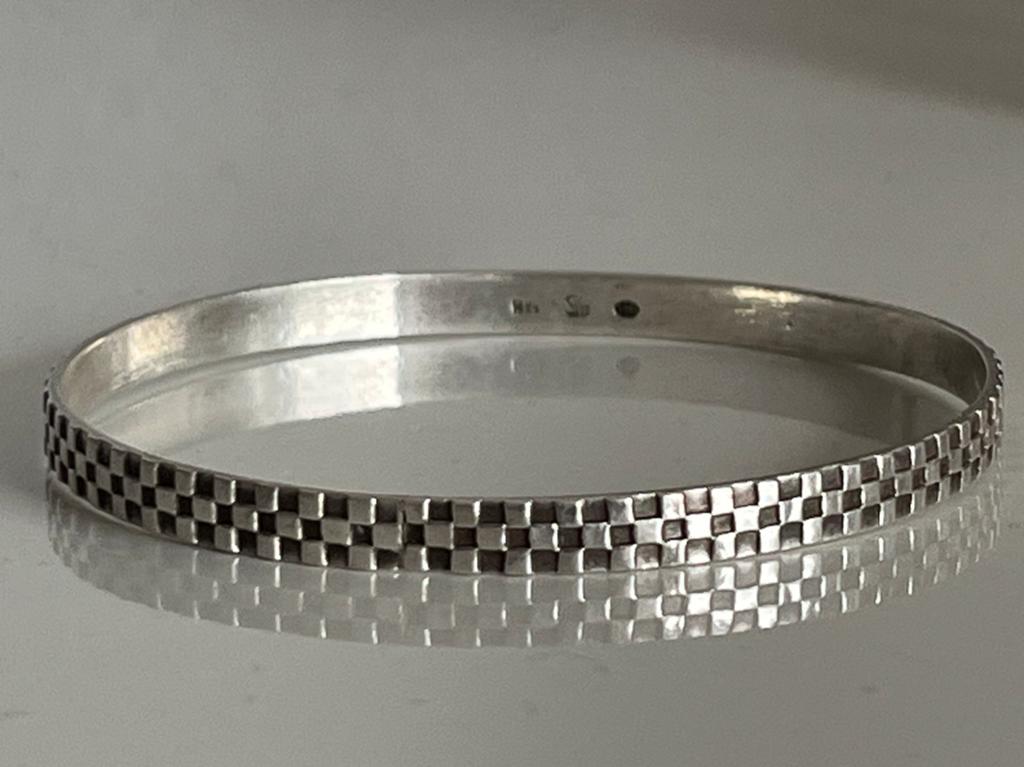 Zilveren armband met schaakbordontwerp Vintage, Ophalen of Verzenden, Zilver, Armband