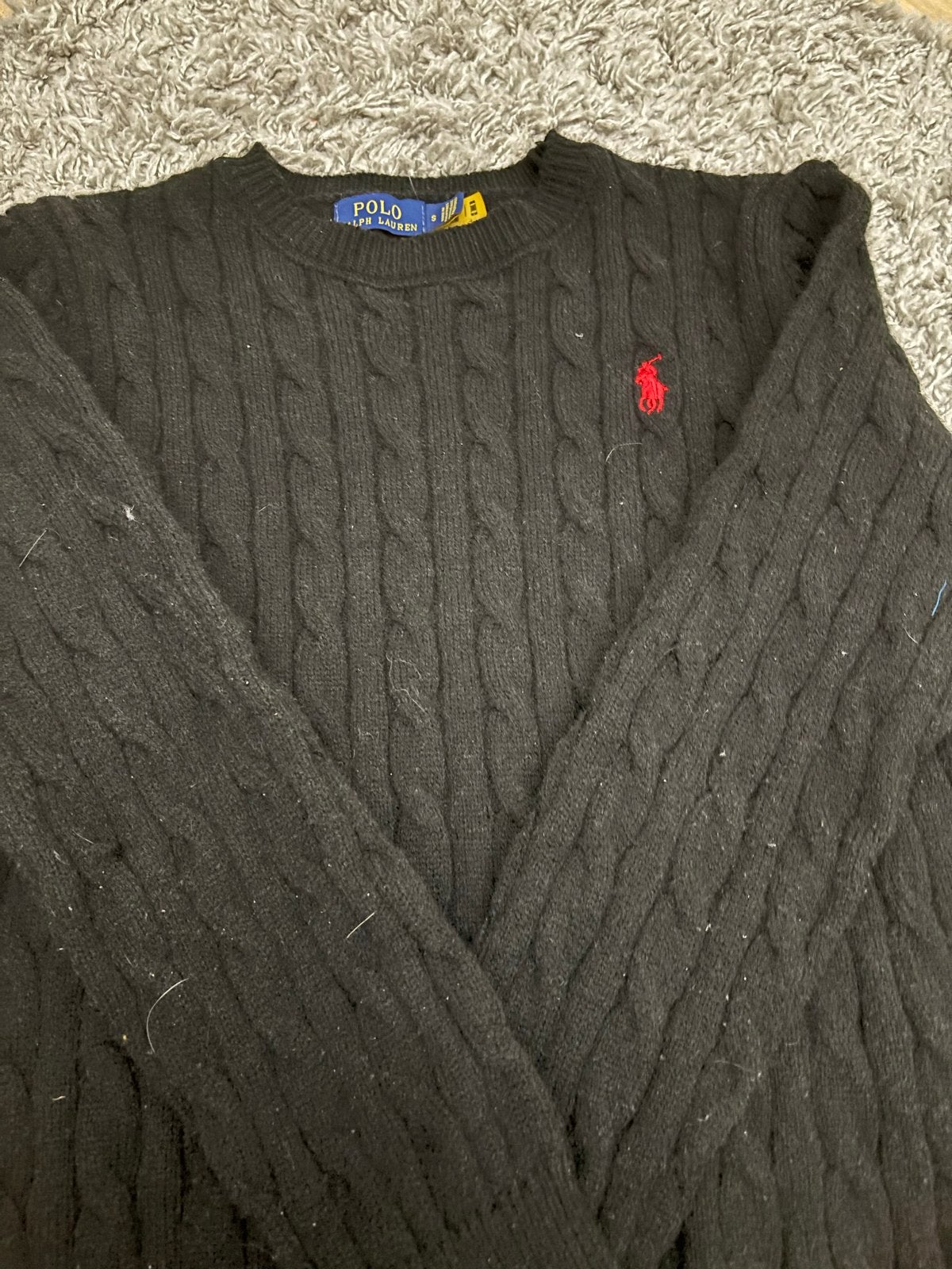 Polo Ralph Lauren kabeltrui - Zwart met rood logo, Ophalen of Verzenden, Gedragen, Maat 36 (S), Zwart