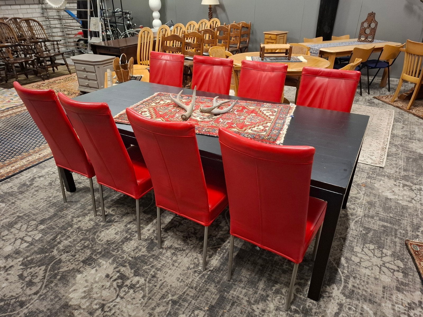 8dlg set HVS eetkamerstoel stoelen echt leer + rvs. Zie oms,, Ophalen, Leer, Zo goed als nieuw, Vijf, Zes of meer stoelen
