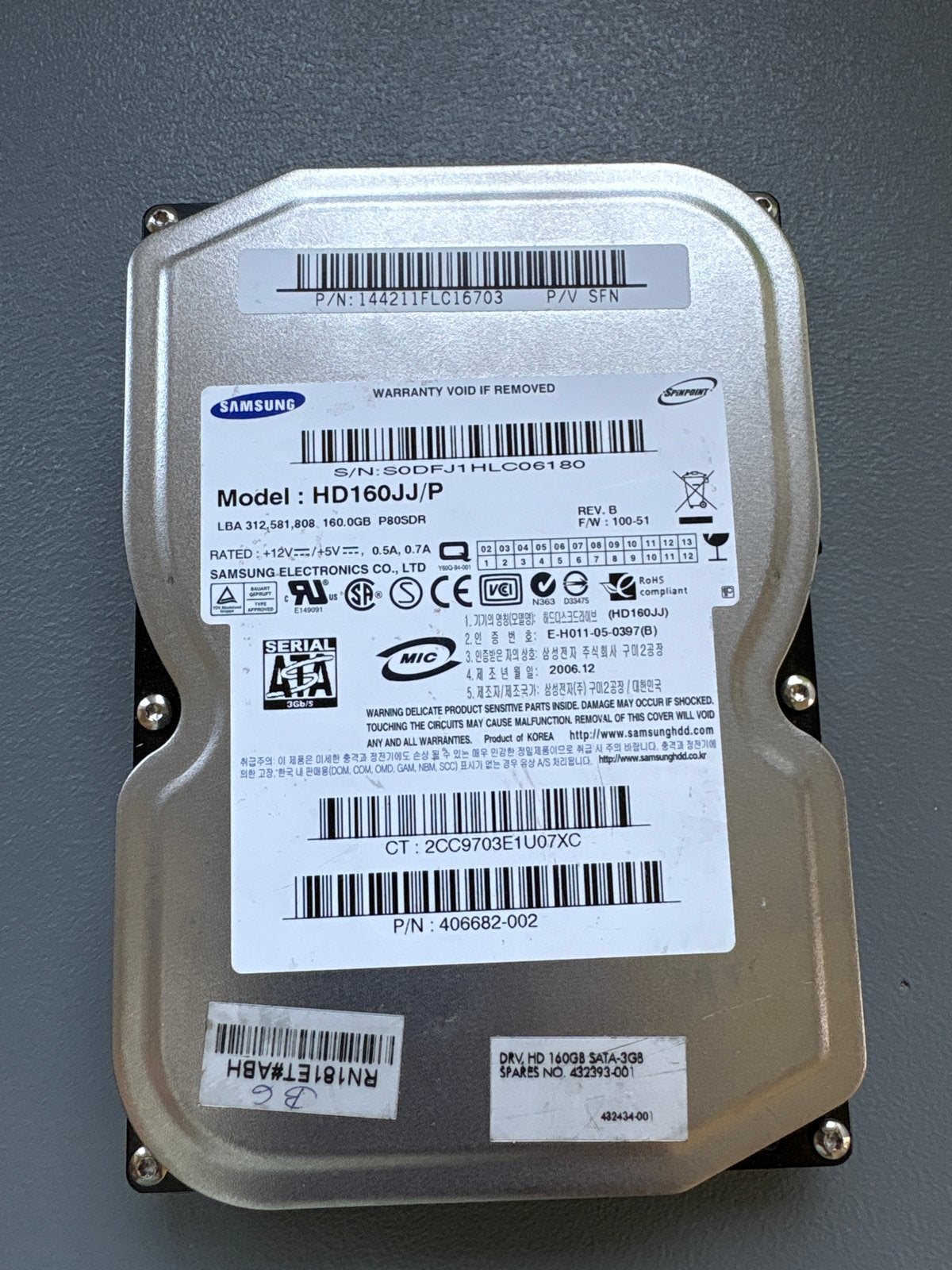 Samsung HD160JJ/P 160GB SATA HDD Harde Schijf, Computers en Software, Harde schijven, Ophalen, Intern, Gebruikt, Desktop