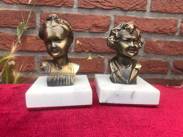 stel antieke beeldjes, meidenhoofden, ca 1925, Antiek en Kunst, Art deco, Ophalen of Verzenden, Beeld, Vrouw