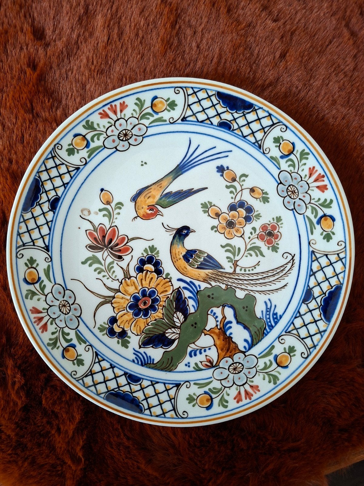 Wandbordje Porceleyne Fles met kleurrijk floraal decor, Ophalen of Verzenden