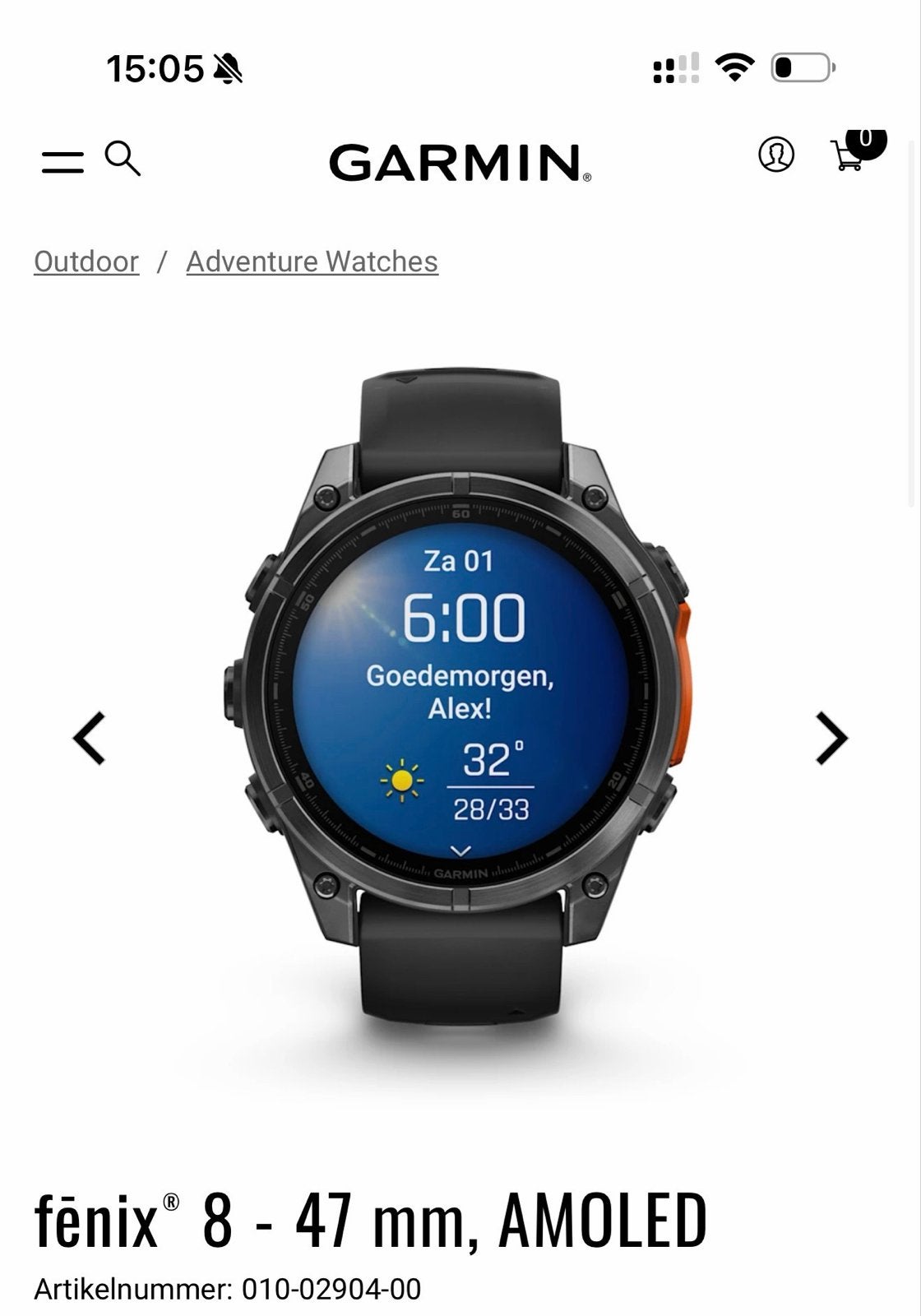 Garmin fēnix 8 - 47 mm, AMOLED Adventure Smartwatch, Ophalen, Afstand, Zwart, Zo goed als nieuw