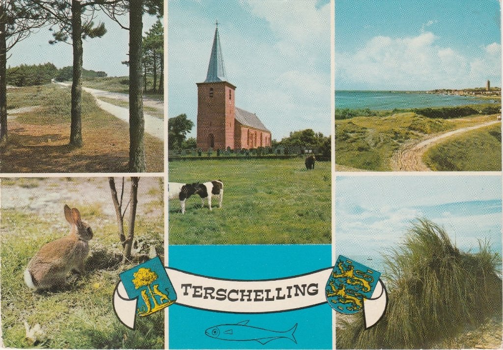 TERSCHELLING Fietspad Konijn Kerk (Tekst Wit), Verzenden, 1960 tot 1980, Gelopen, Waddeneilanden