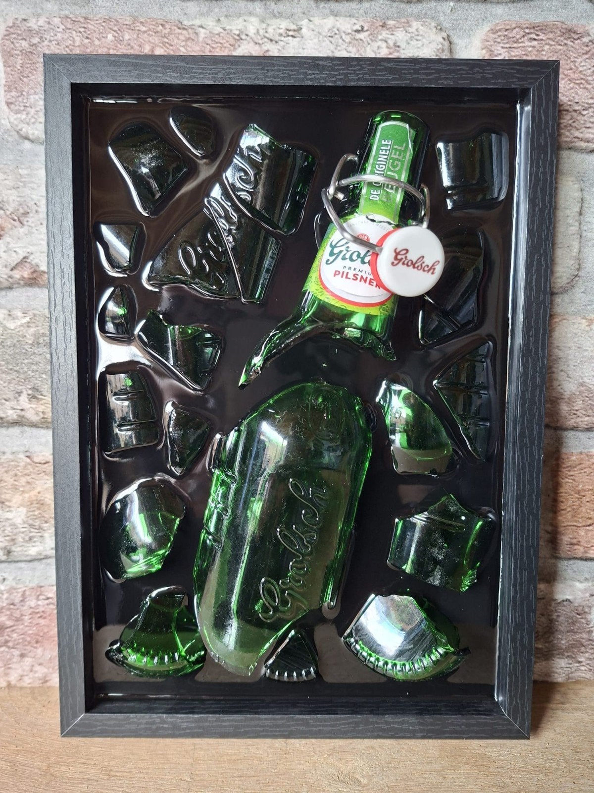 Grolsch beugel flesje verwerkt in een lijst met Epoxy, Ophalen of Verzenden, Nieuw