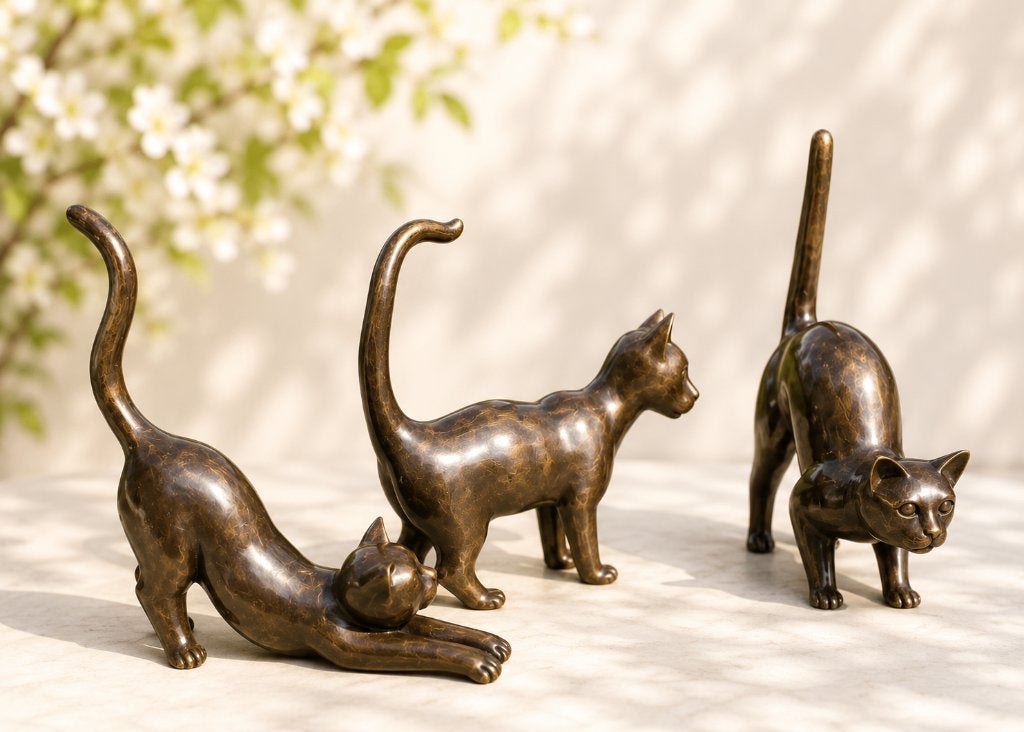 GROTE POES DIE SCHRIKT / KAT / BRONZEN TUINBEELD, Dierenbeeld, Nieuw, Info@huisentuindecoratiemarie.nl, Huis en tuin decoratie marie