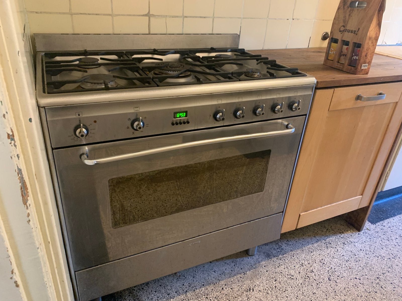 RVS SMEG - 5 pits Gasfornuis, wokbrander & oven, Ophalen, Gebruikt, 60 cm of meer, Gas
