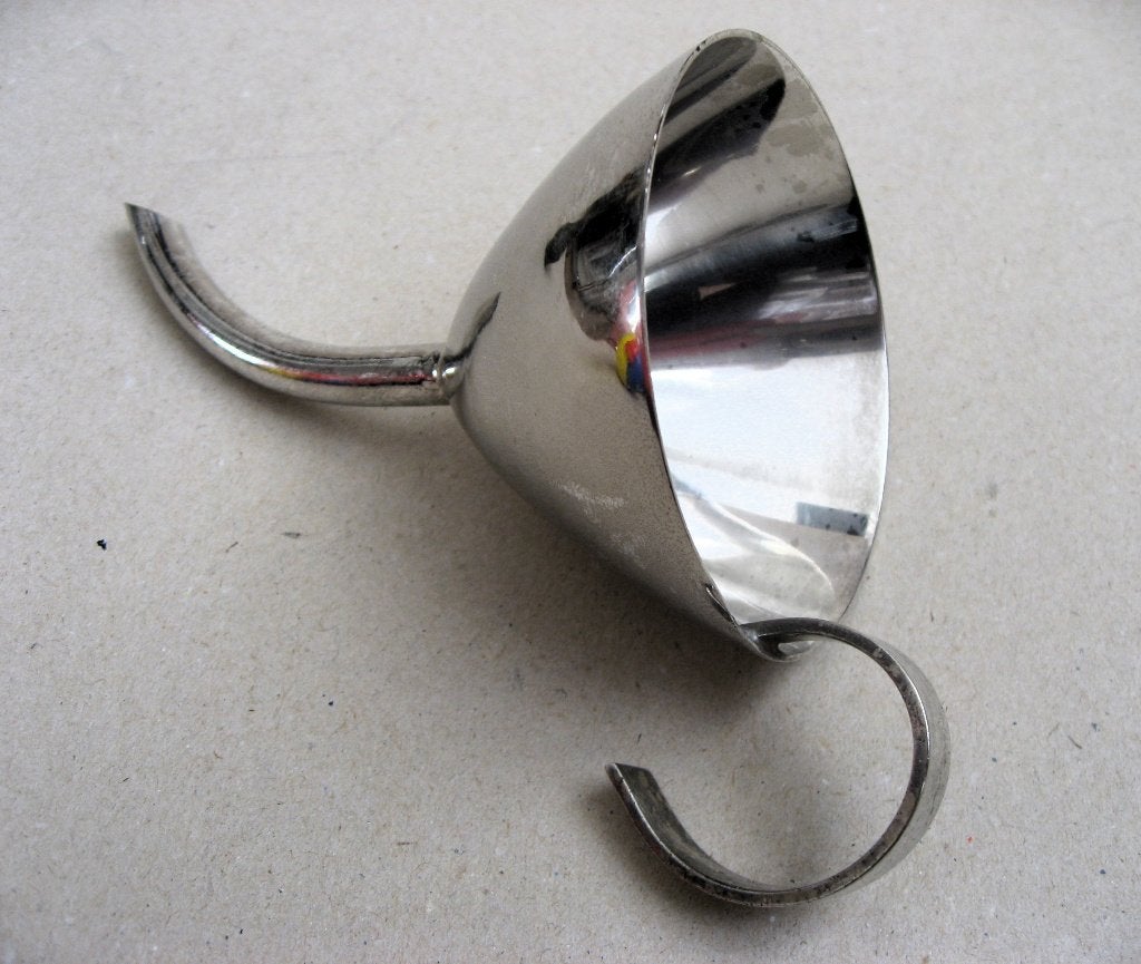 Vintage trechter met ophanghaakje, verchroomd RVS, Ophalen of Verzenden