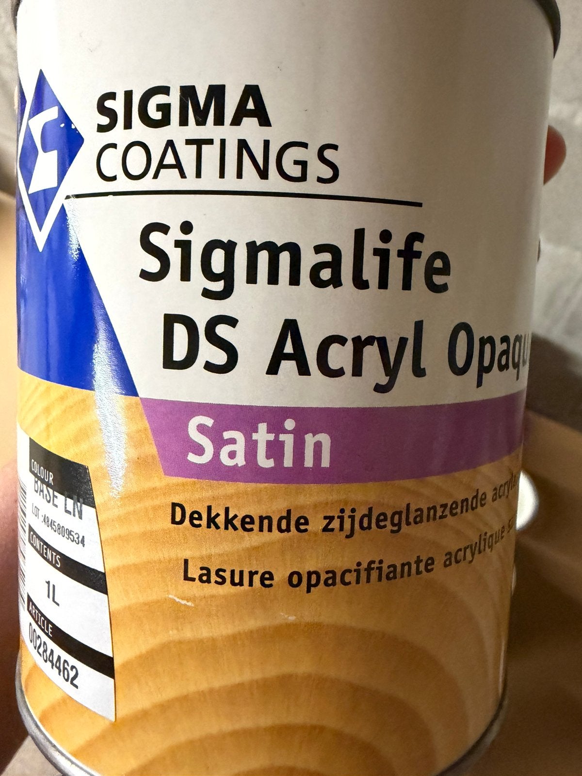 Sigma dekkende beits ral 9010, zuiver wit 1liter, Ophalen of Verzenden, Nieuw, Acrylverf