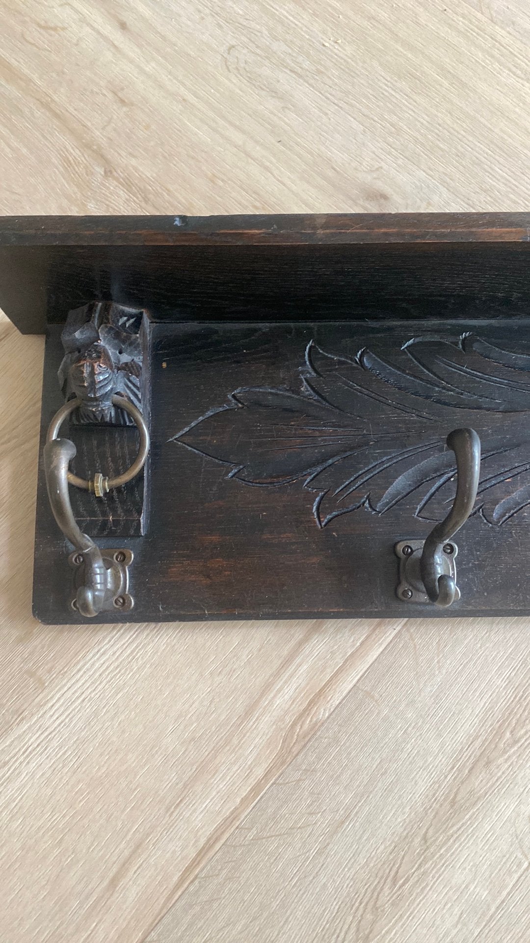 Prachtige antiek eiken wand kapstok, Wandkapstok, Ophalen of Verzenden, Zo goed als nieuw, Minder dan 100 cm