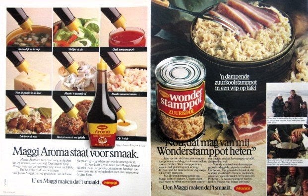 11 vintage advertenties reclames Maggi 1936-80 aroma eten, Verzamelen, Ophalen of Verzenden, Gebruikt, Overige typen