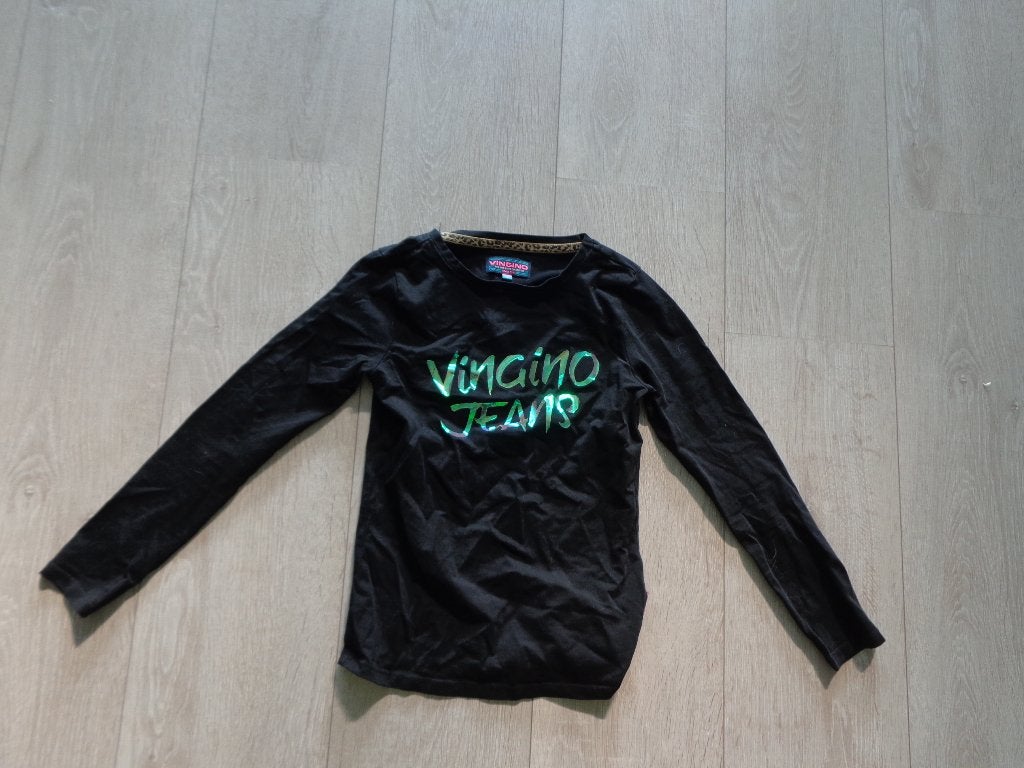 zwarte meisjeslongsleeve van Vingino, maat 128, Ophalen of Verzenden, Zo goed als nieuw, Meisje, Shirt of Longsleeve