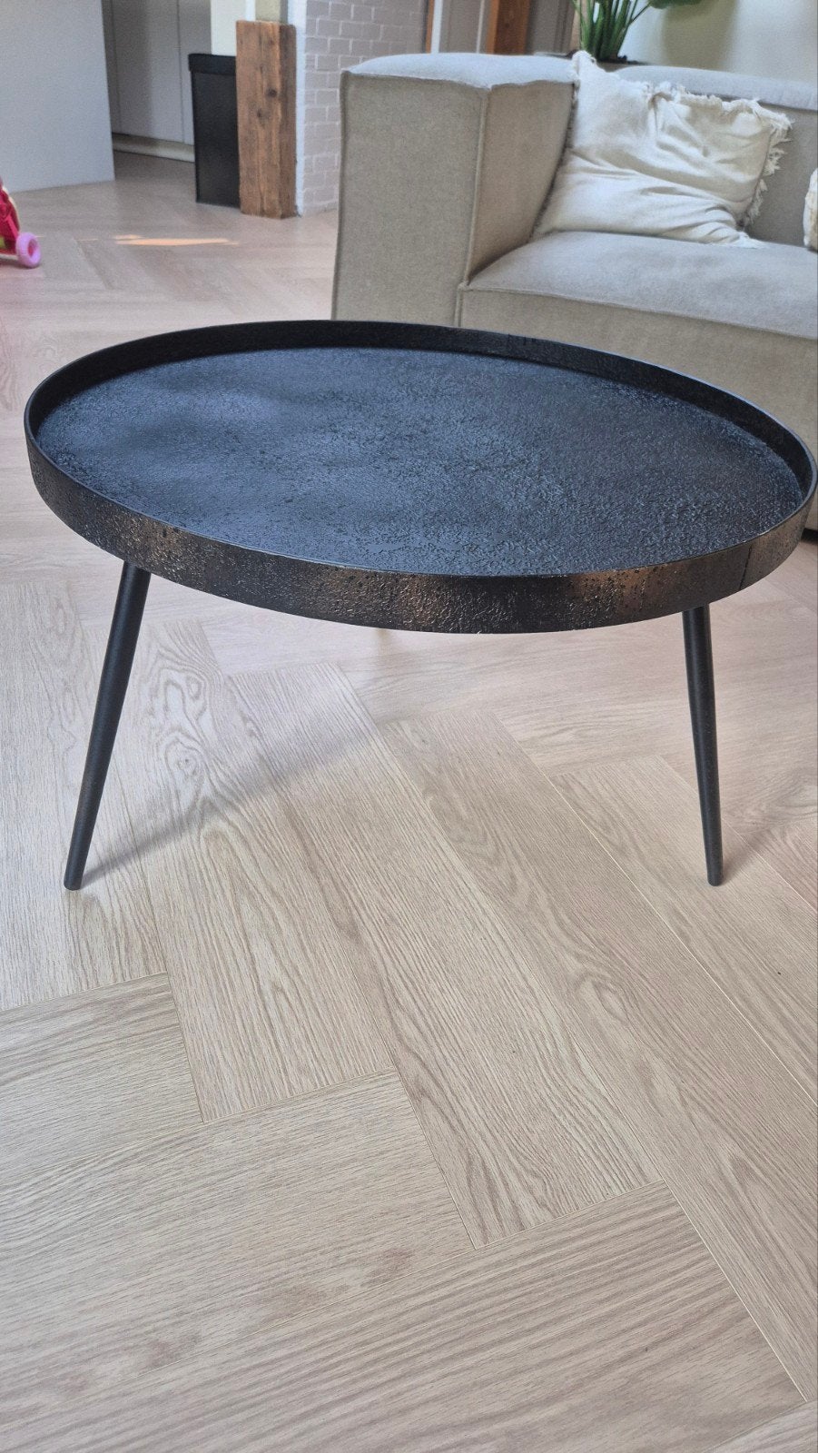 Woood salontafel rond, Metaal of Aluminium, Rond, Ophalen of Verzenden, Zo goed als nieuw