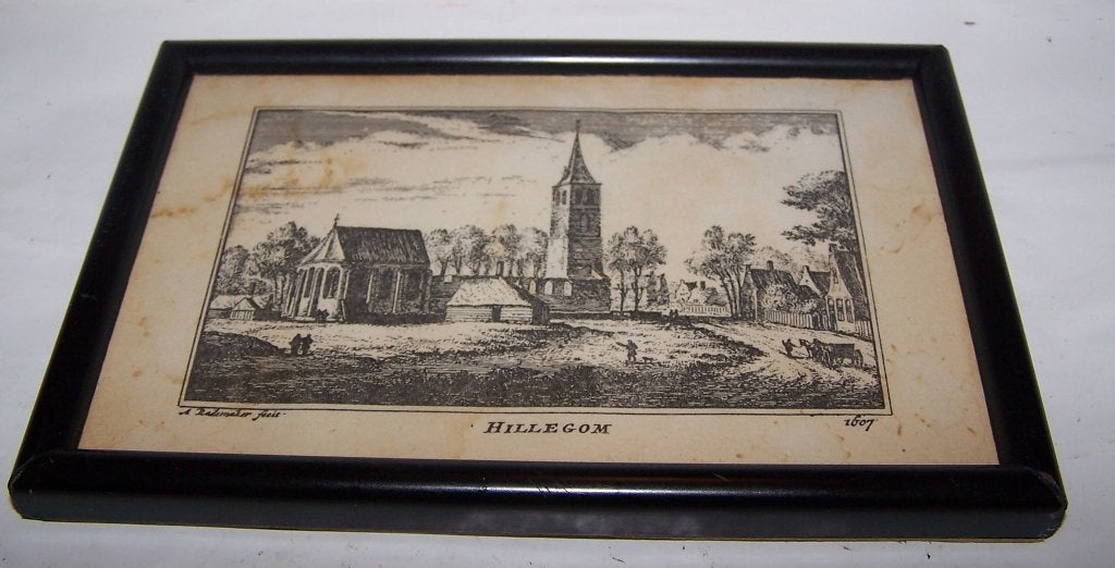 Antieke prent- Hillegom.18x12cm. Izgs., Antiek en Kunst, Ophalen of Verzenden, Achter glas